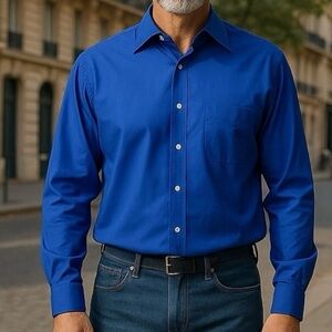 Van Heusen Men's Blue Large Royal Blue Dress Shirt Long Sleeved Wrinkle Free